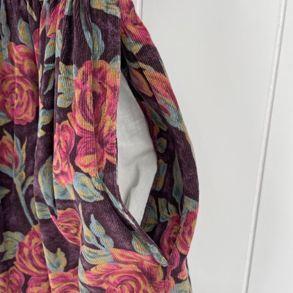 Vintage 90s Eddie Bauer Dark Floral Corduroy Midi Jumper Dress | Size S/M - Picture 7 of 10